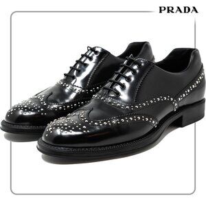 Prada Studded Wingtip Derby in Black - Embellished with Studs US10